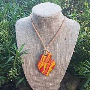 Vegan cork cord pottery pendant necklace